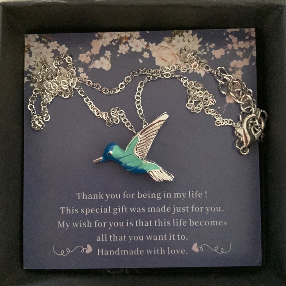 Blue Pendant Hummingbird Necklace